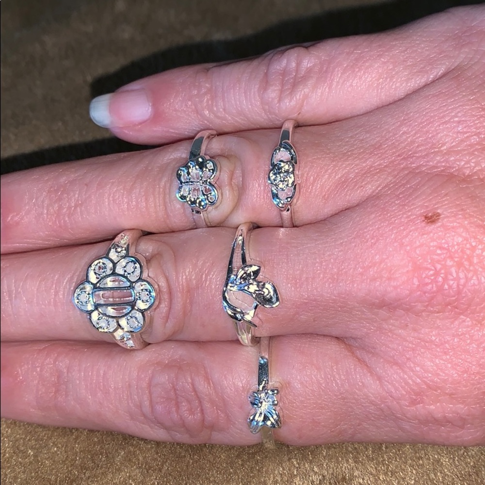 Ring Set 5 Carved Silver Rings
